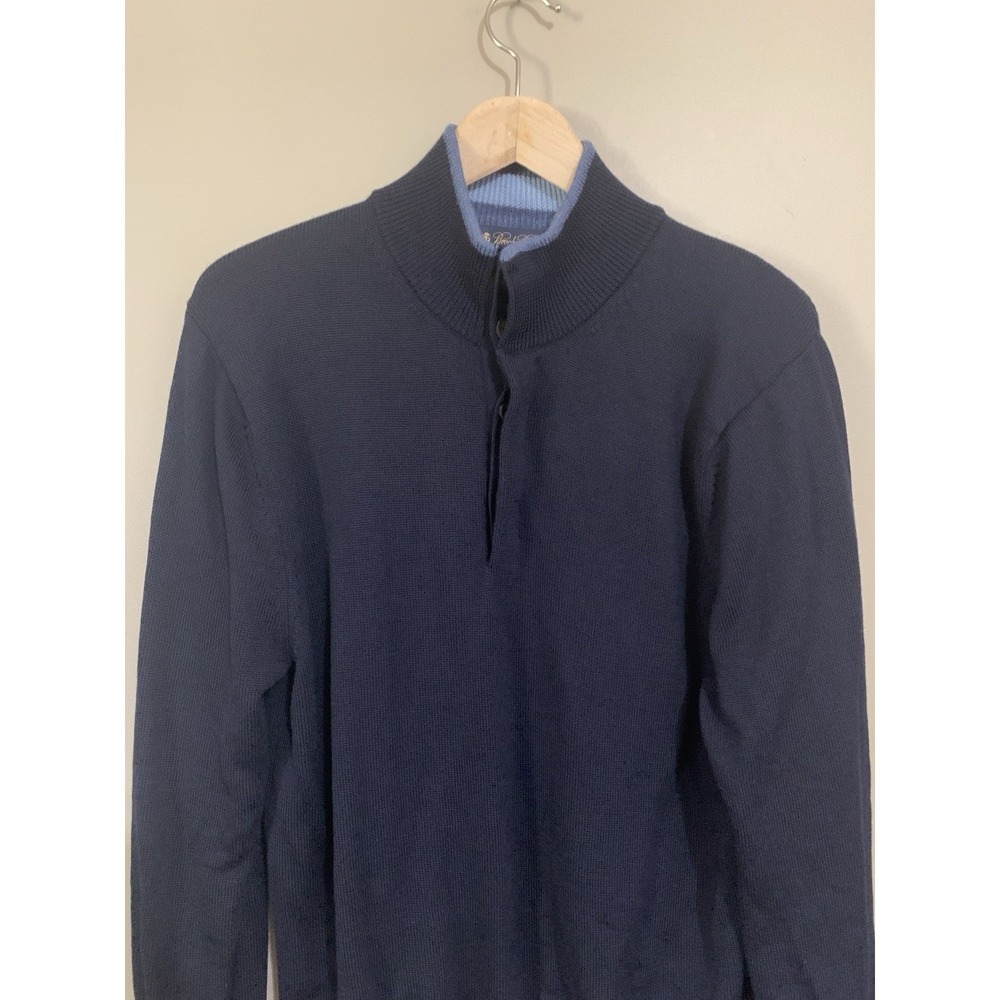 Brooks Brothers Extra Fine Italian Merino Wool Sweater Navy 1/4 Button Up Mens M - Picture 5 of 16